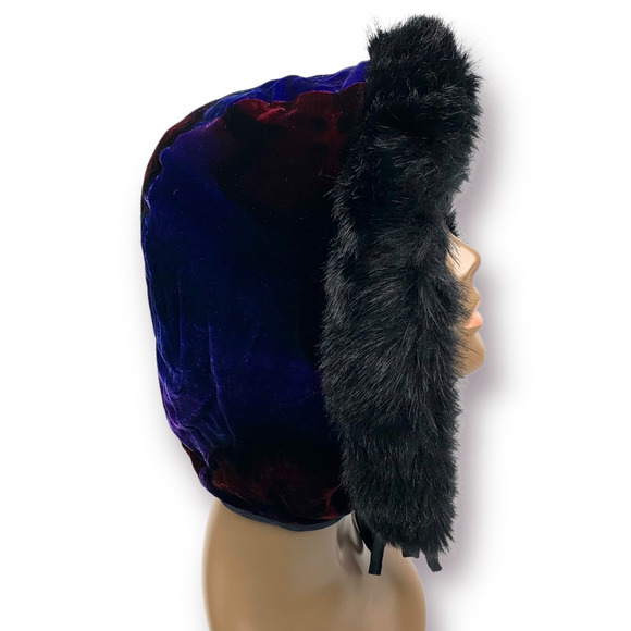 Vintage reversible crushed velvet hood with faux fur trim - Picture 13 of 14